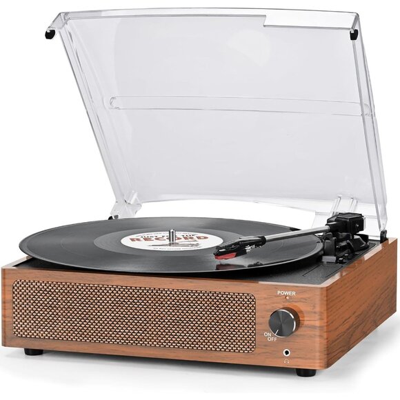 Vinyl Record Player With Speakers Vintage Turntable 3-speed Bluetooth Headphone - Picture 1 of 8